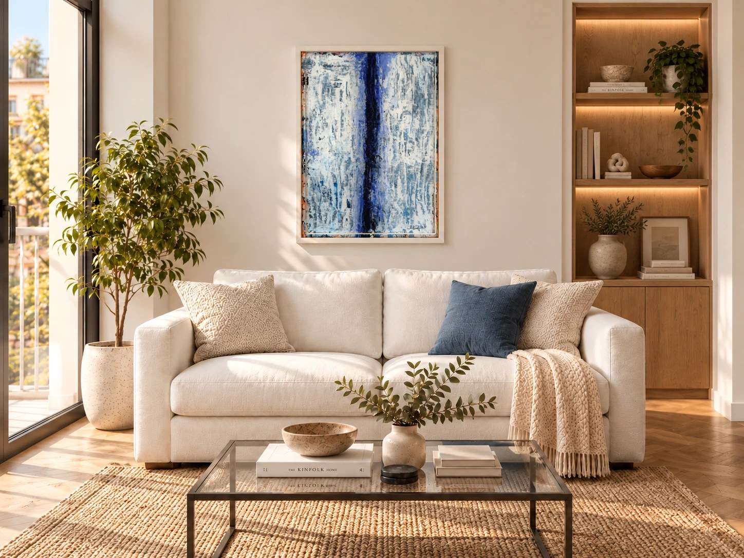 Caudal en un salón luminoso (ambiente simulado)